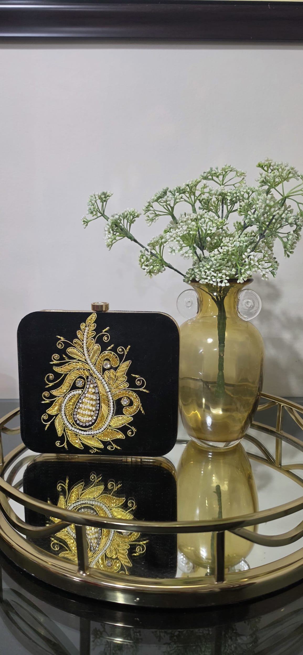 Hand-embroidered zardozi clutch