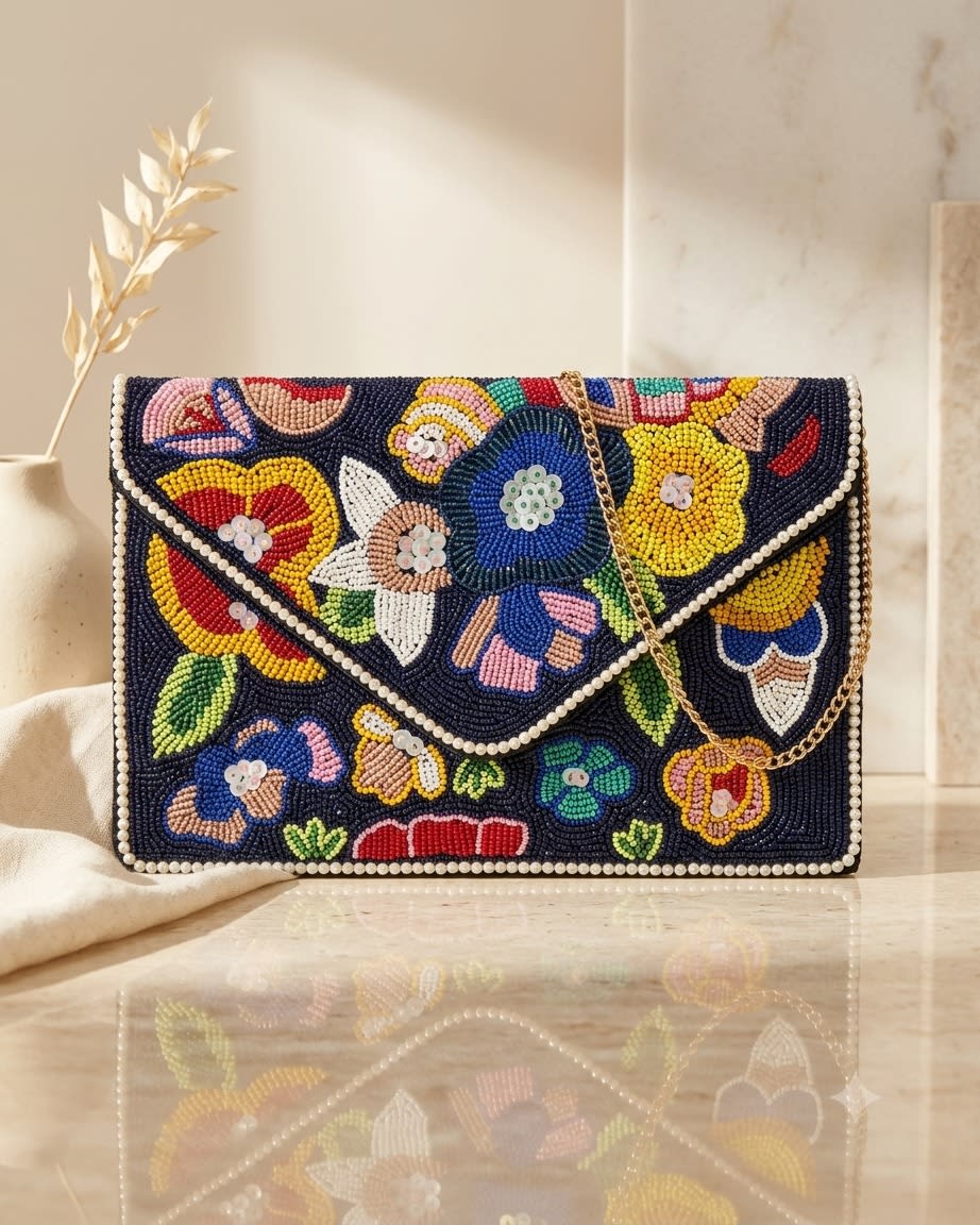 Primavera Navy Envelope Clutch